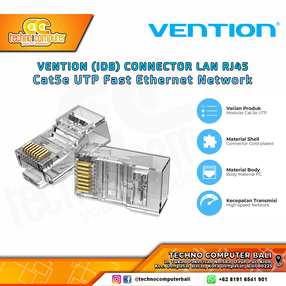 VENTION CONNECTOR LAN RJ45 - CAT5e UTP Fast Ethernet Modular Plug - IDB-100