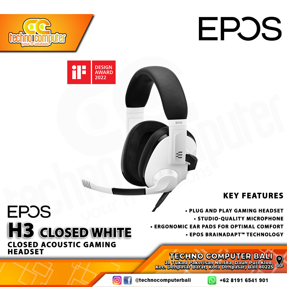 HEADSET EPOS H3 White - Closed Acoustic Gaming Headset