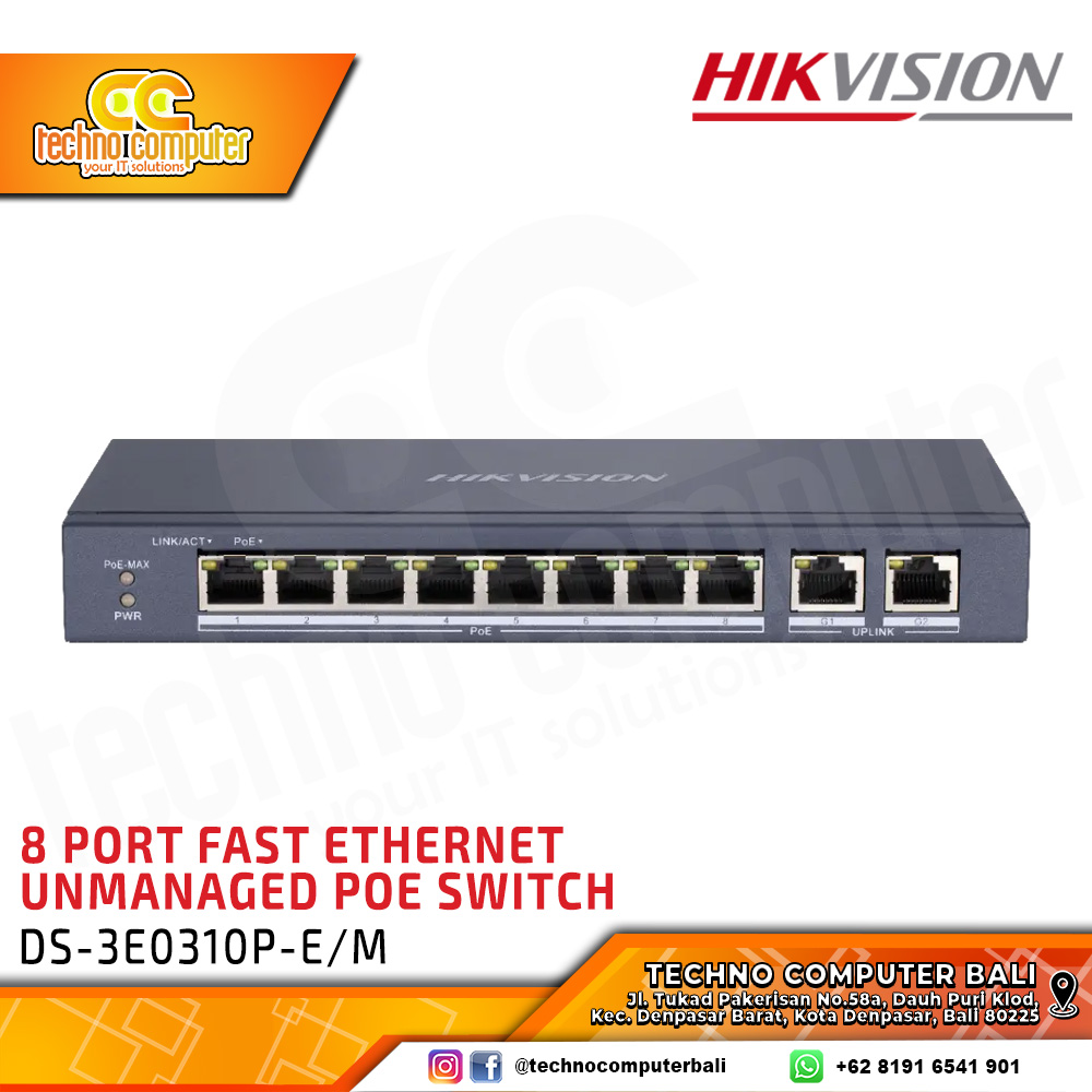 SWITCH POE HIKVISION DS-3E0310P-E/M 8-Port Fast Ethernet Unmanaged POE Switch