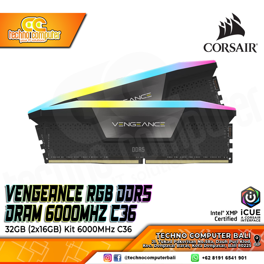 DDR5 CORSAIR VENGEANCE RGB 32GB (2x16GB) Kit 6000MHz C36 - BLACK