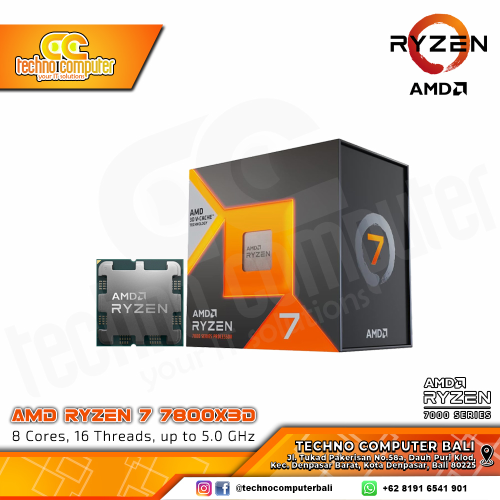 PROCESSOR AMD RYZEN 7 7800X3D - 8 Core 16 Thread Up to 5.0GHz - Socket AM5
