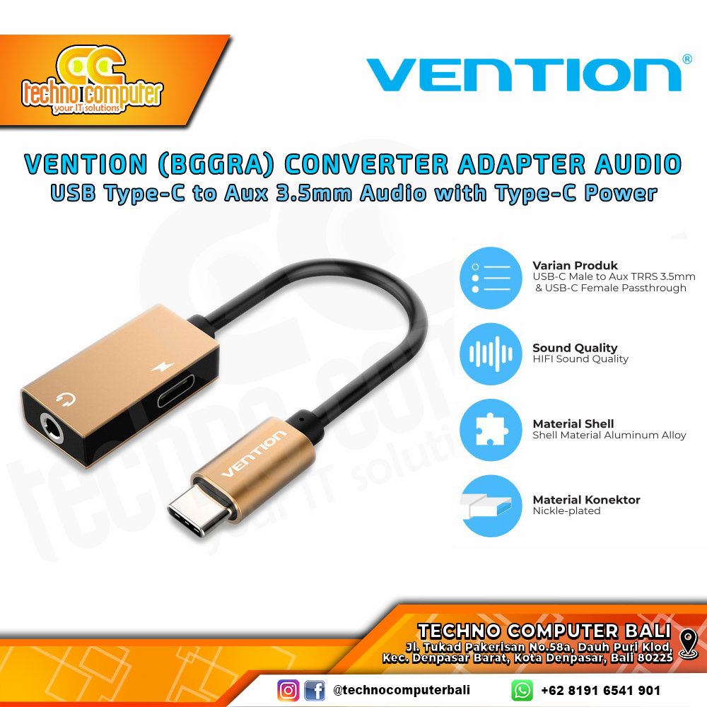 VENTION KABEL AUDIO USB Type-C to 3.5mm Jack Female Audio Adapter Converter with Type-C Power - BGGR