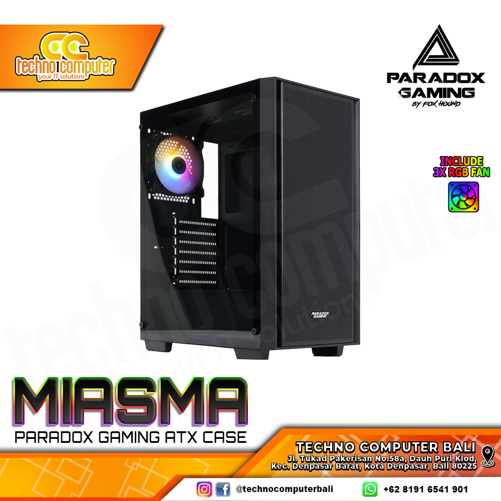 CASING PARADOX GAMING MIASMA - Mid Tower ATX Case Tempered Glass (Free 1x RGB Fan)