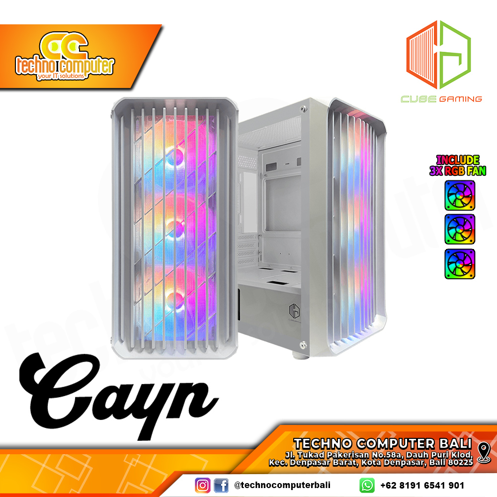 CASING CUBE GAMING CAYN White - Mid Tower mATX Case Tempered Glass (Free 3x RGB Fan)