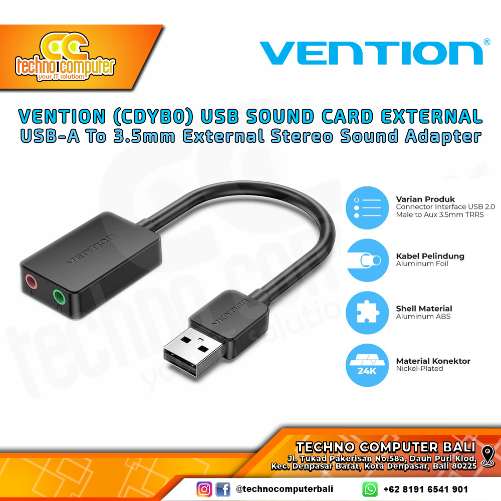 VENTION USB Sound Card External USB-A To Jack 3.5mm External Stereo Sound Adapter - CDYB0