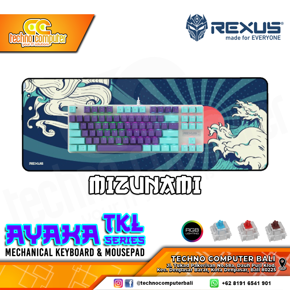 REXUS AYAKA Series TKL Mizunami - Mechanical Red Switch - Gaming Keyboard & Mousepad