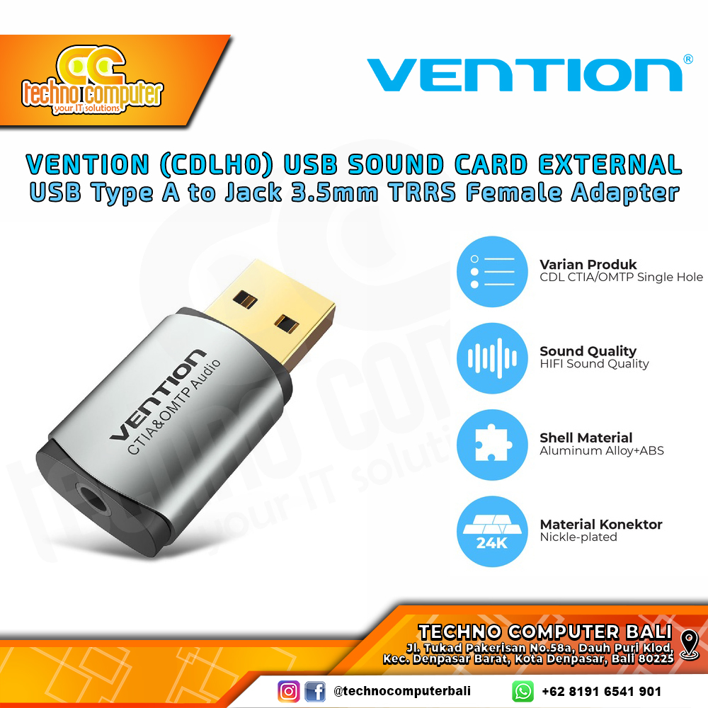 VENTION USB Sound Card External Type A to Jack 3.5mm TRRS Female Adapter - CDLH0