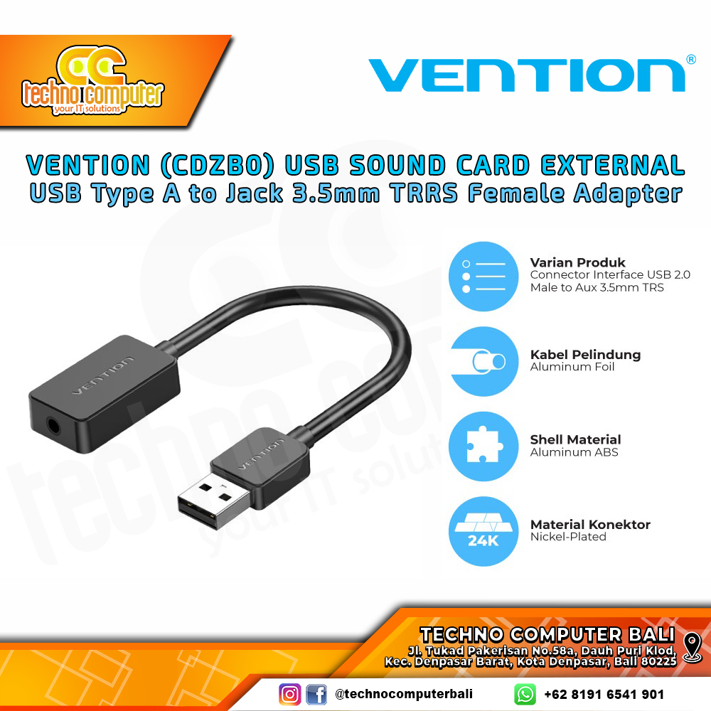  VENTION USB Sound Card External Type A to Jack 3.5mm TRRS Female Adapter - CDZB0