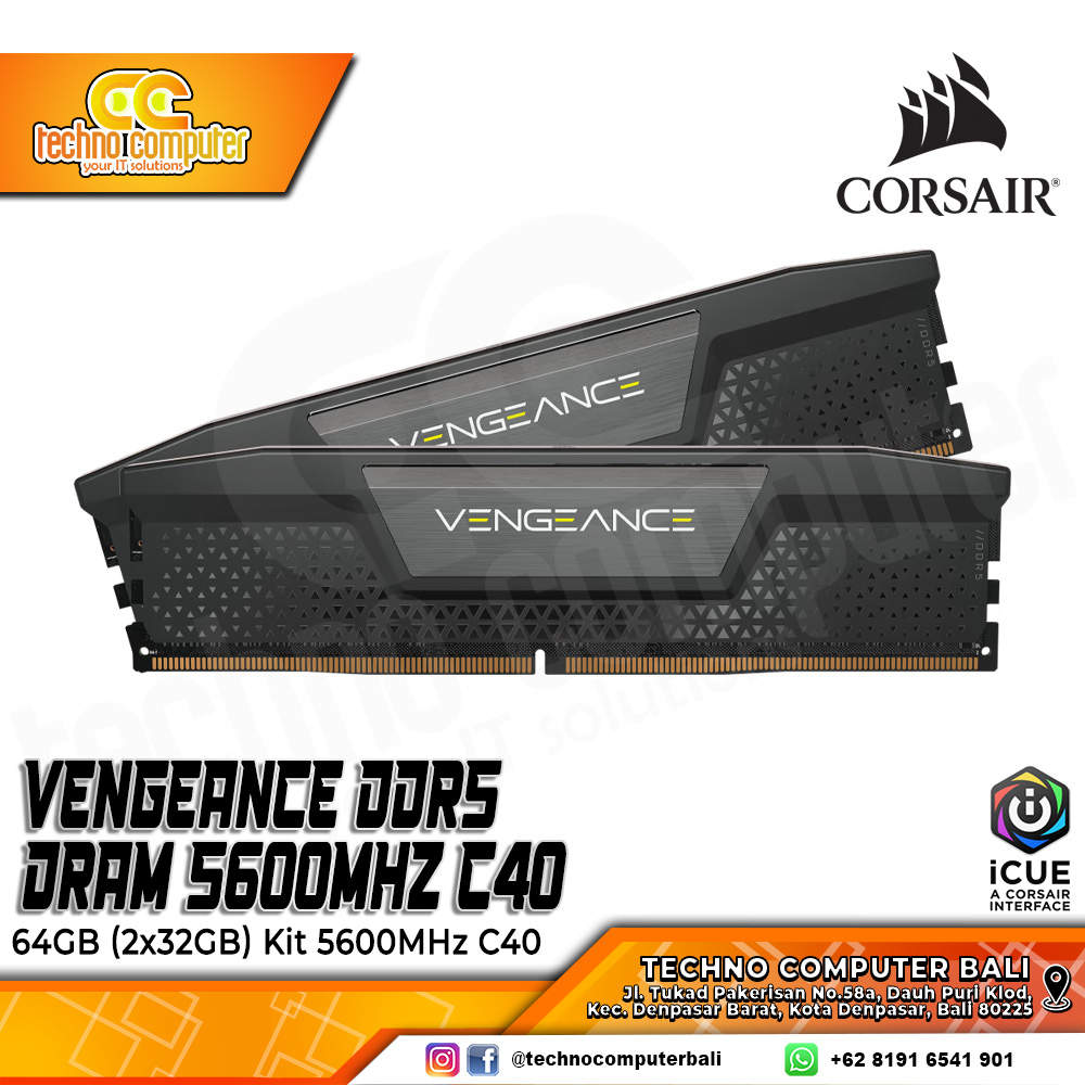 DDR5 CORSAIR VENGEANCE 64GB (2x32GB) Kit 5600MHz C40 - BLACK