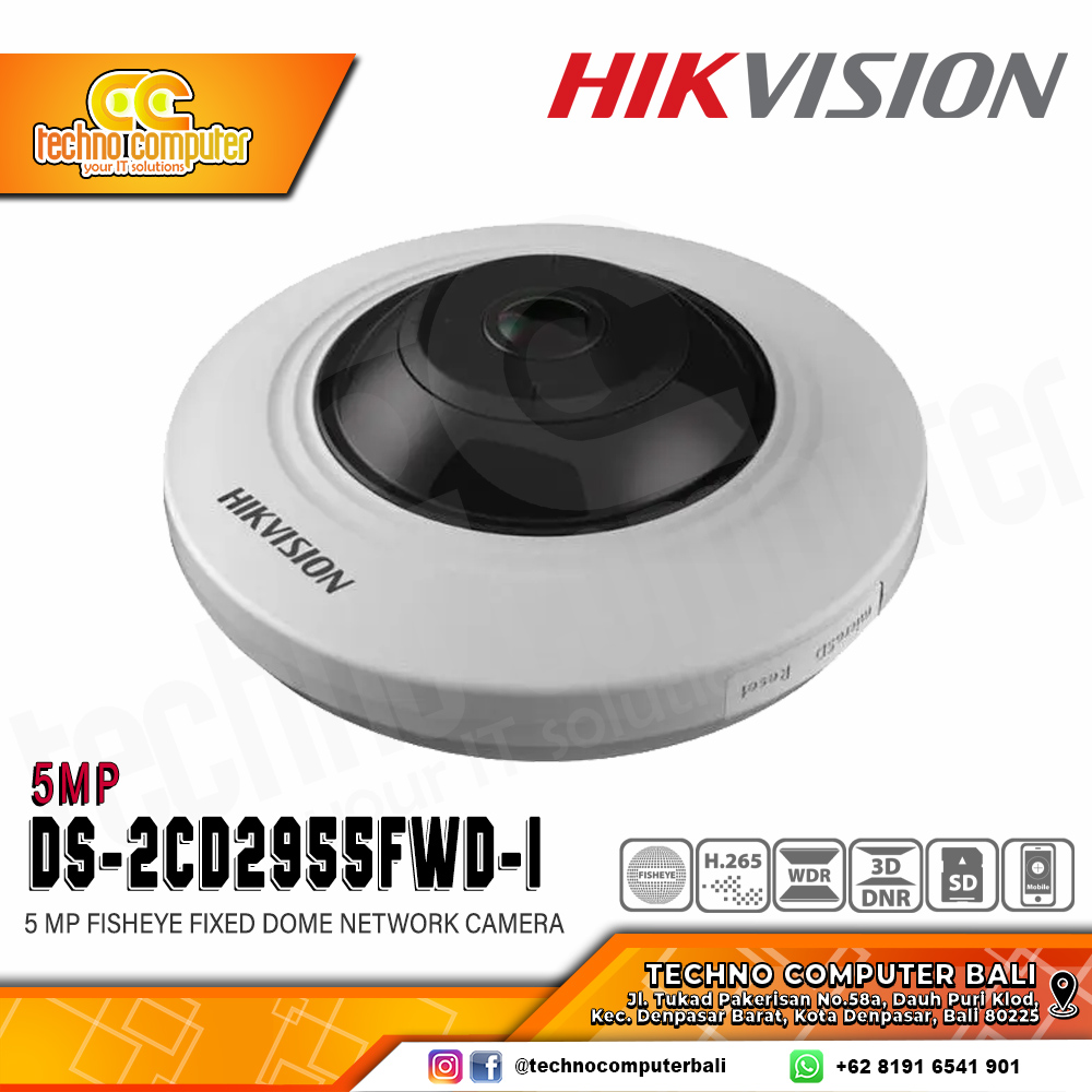 HIKVISION DS-2CD2955FWD-I 5MP (1.05mm) INDOOR Fisheye Fixed Dome Network Camera CCTV