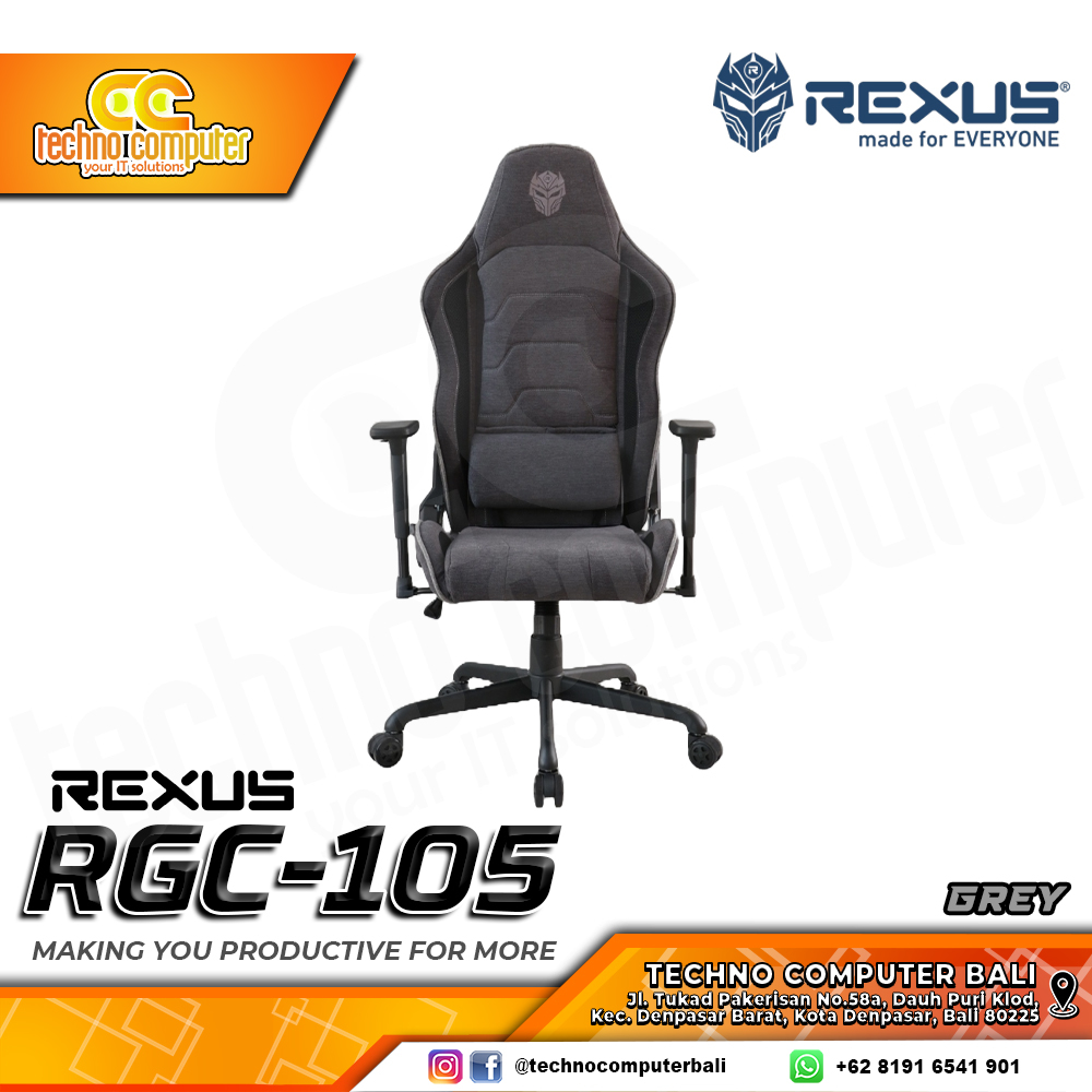 KURSI GAMING REXUS RGC-105 GAMING CHAIR 3D Armrest - GREY