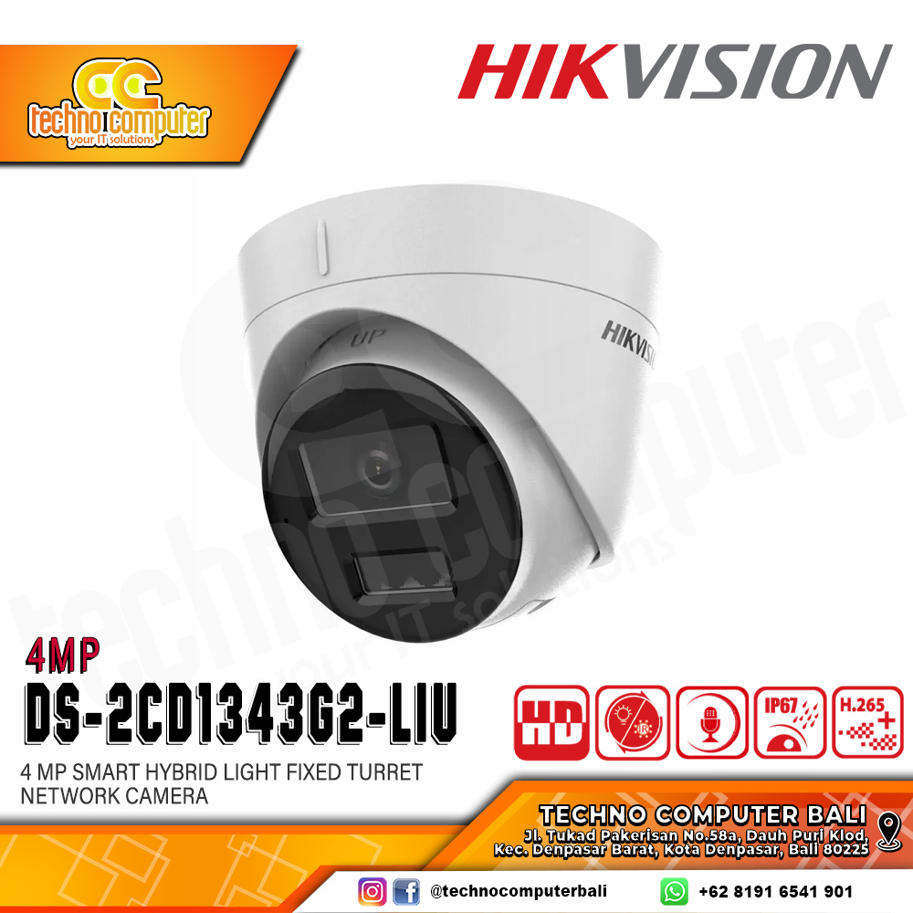  HIKVISION DS-2CD1343G2-LIU 4MP (2.8mm) INDOOR Smart Hybrid Light Fixed Turret Network Camera CCTV