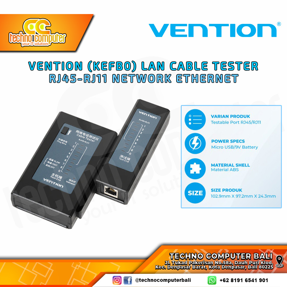VENTION NETWORK CABLE TESTER RJ45-RJ11 - KEFB0