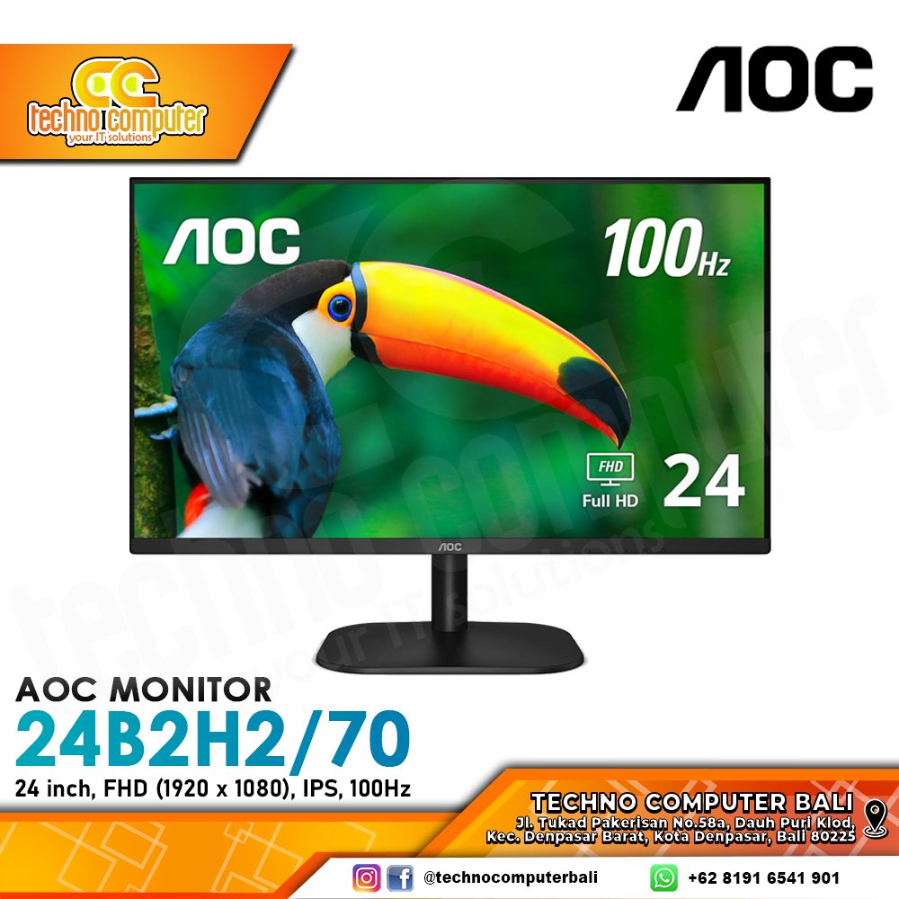 AOC 24B2H2/70 LED Monitor - 24 inch, FHD (1920 x 1080), IPS, 100Hz, 4ms