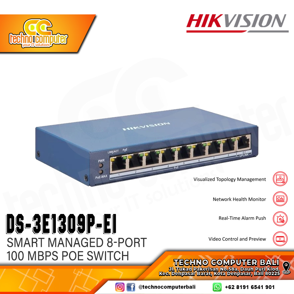 SWITCH POE HIKVISION DS-3E1309P-EI 8-Port Fast Ethernet Smart POE Switch