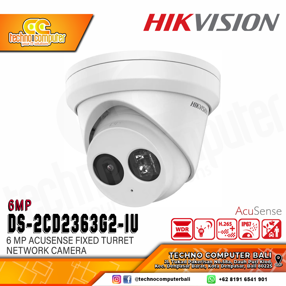HIKVISION DS-2CD2363G2-IU 6MP (2.8mm) INDOOR Fixed Turret Network Camera CCTV