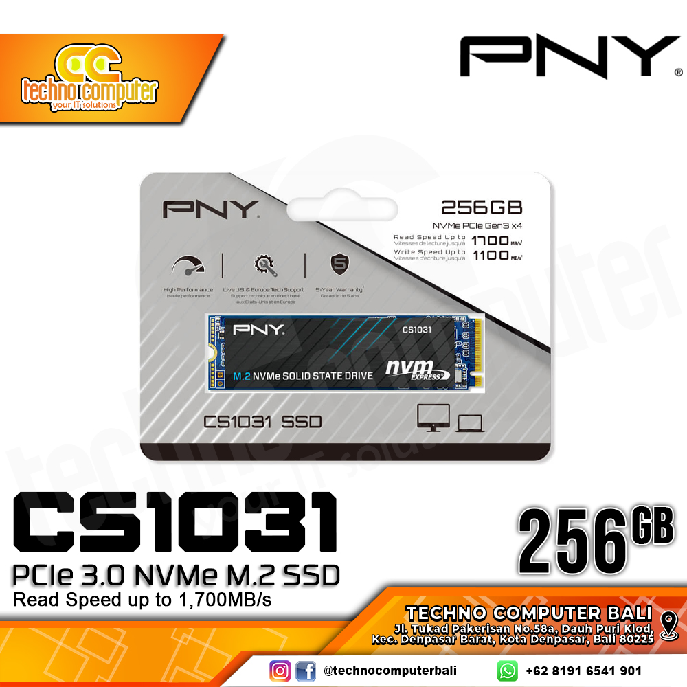 SSD PNY CS1031 M.2 NVMe 2280 PCIe Gen3 x4 - 256GB