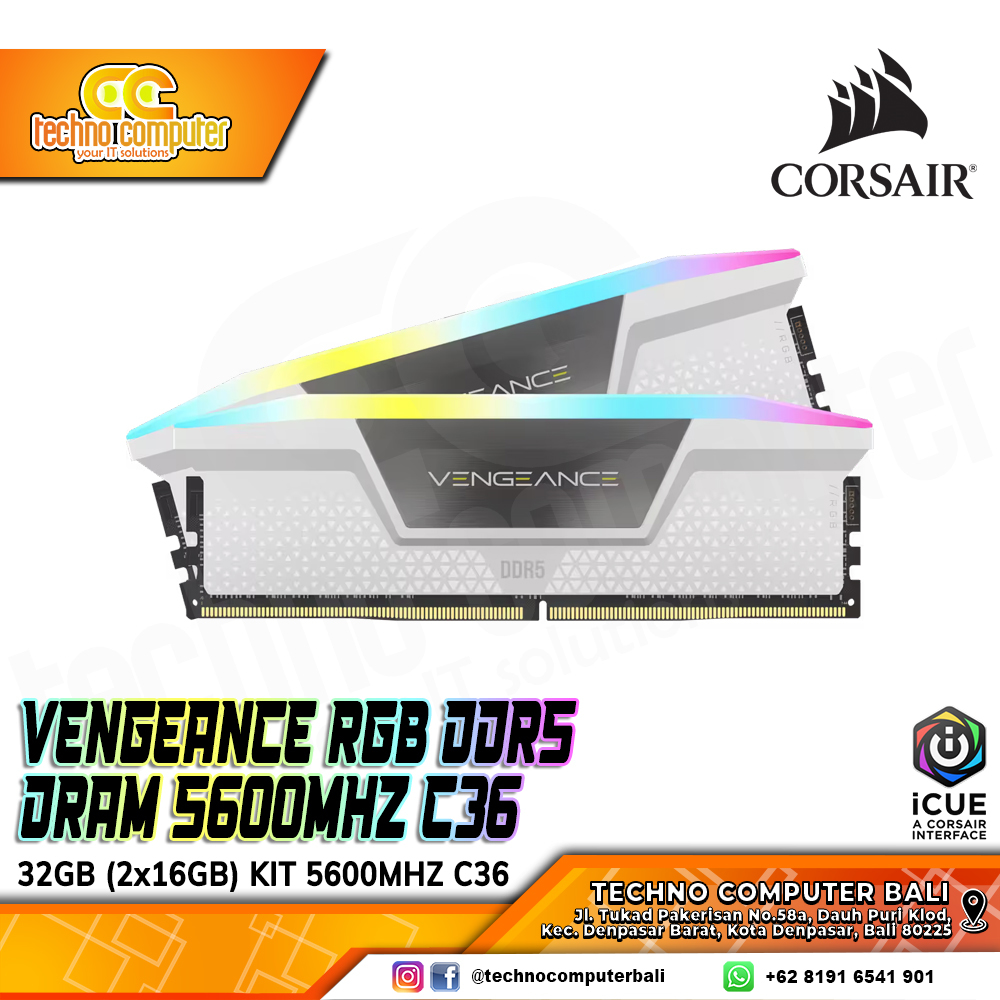 DDR5 CORSAIR VENGEANCE RGB 32GB (2x16GB) Kit 5600MHz C36 - WHITE