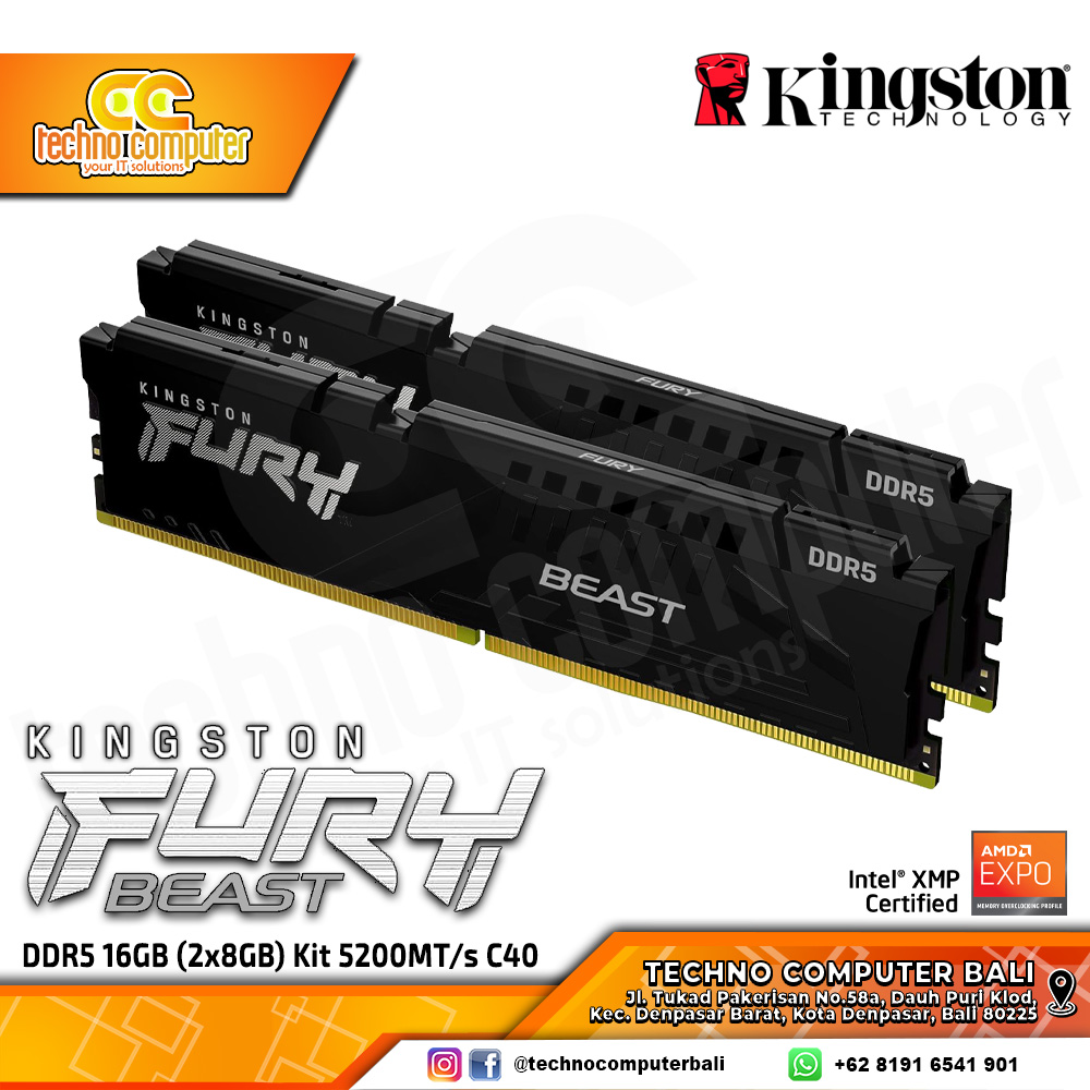 DDR5 KINGSTON FURY BEAST 16GB (2x8GB) Kit 5200Mhz CL40