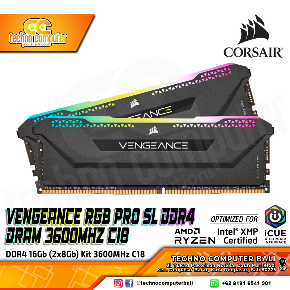 DDR4 CORSAIR VENGEANCE RGB PRO SL 16GB (2x8GB) Kit 3600Mhz CL18 - BLACK