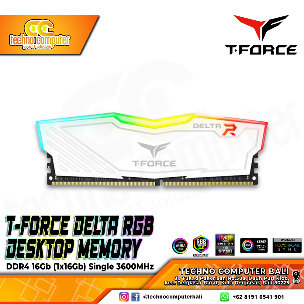 DDR4 TEAM T-FORCE DELTA RGB White 16GB (1x16GB) Single 3600Mhz