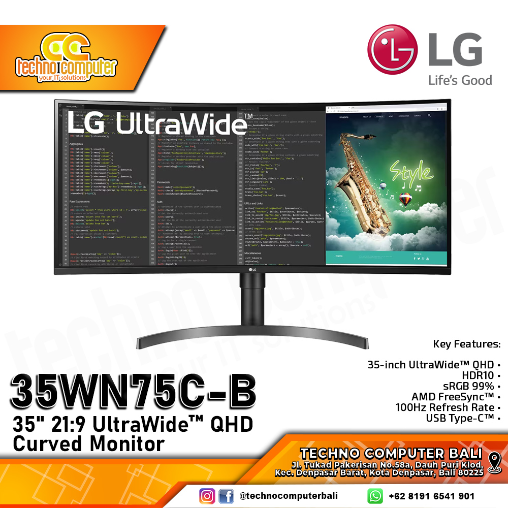 LG 35WN75C-B 35 UltraWide Curved Monitor - 35 inch, QHD (3440 x 1440), VA, HDR