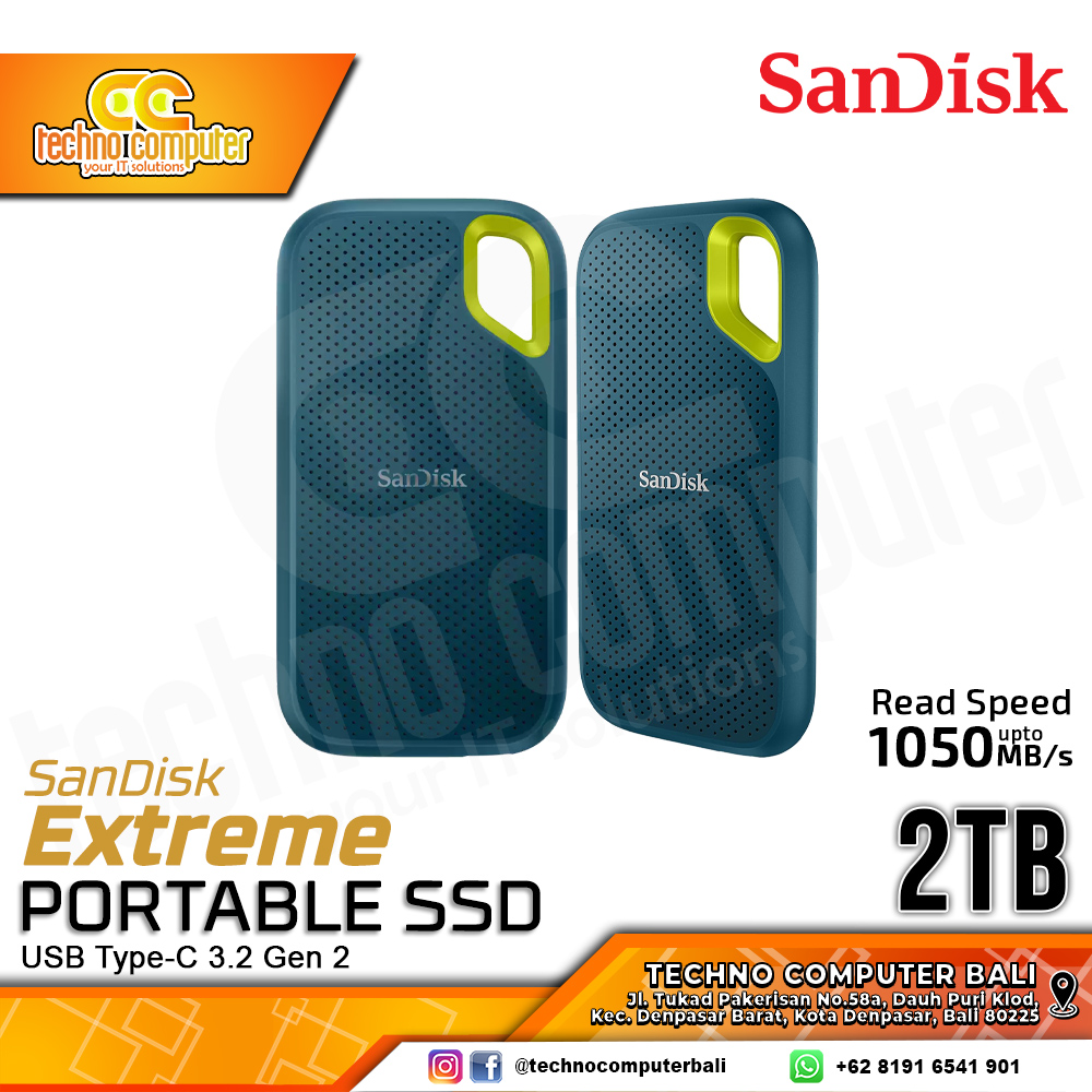 SSD EXTERNAL SANDISK EXTREME PORTABLE SSD - Up to 1050MB/s, USB Type-C 3.2 Gen 2 Monterey - 2TB