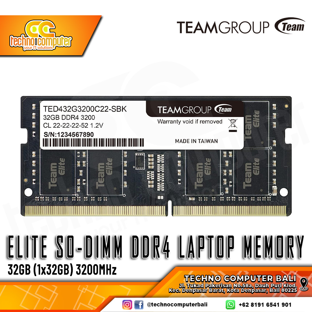SODIMM DDR4 TEAM ELITE 32GB (1x32GB) Single 3200Mhz