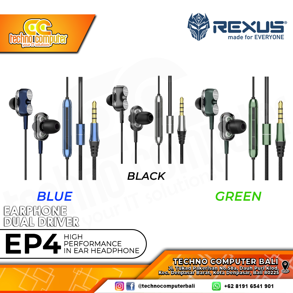 EARPHONE REXUS EP4 Dual Driver Forest Green - Gaming Earphone