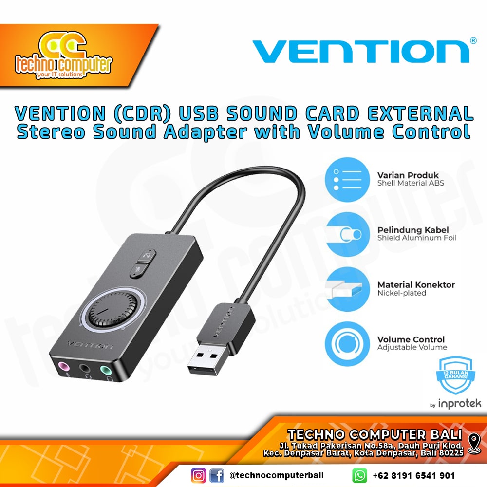 VENTION USB Sound Card External Stereo Sound Adapter w/ Volume Control - CDR 0.15M