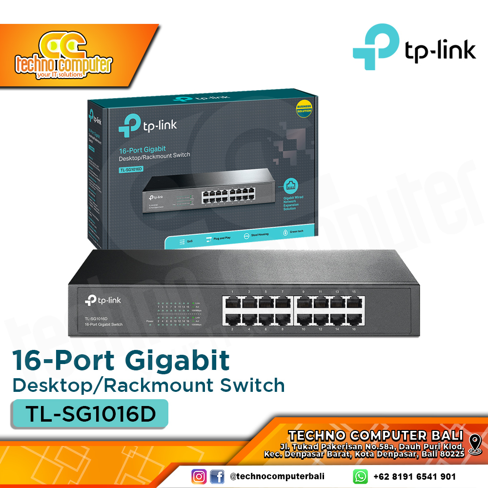 SWITCH HUB TP-LINK TL-SG1016D 16-Port 10/100/1000Mbps Gigabit Desktop/Rackmount Switch