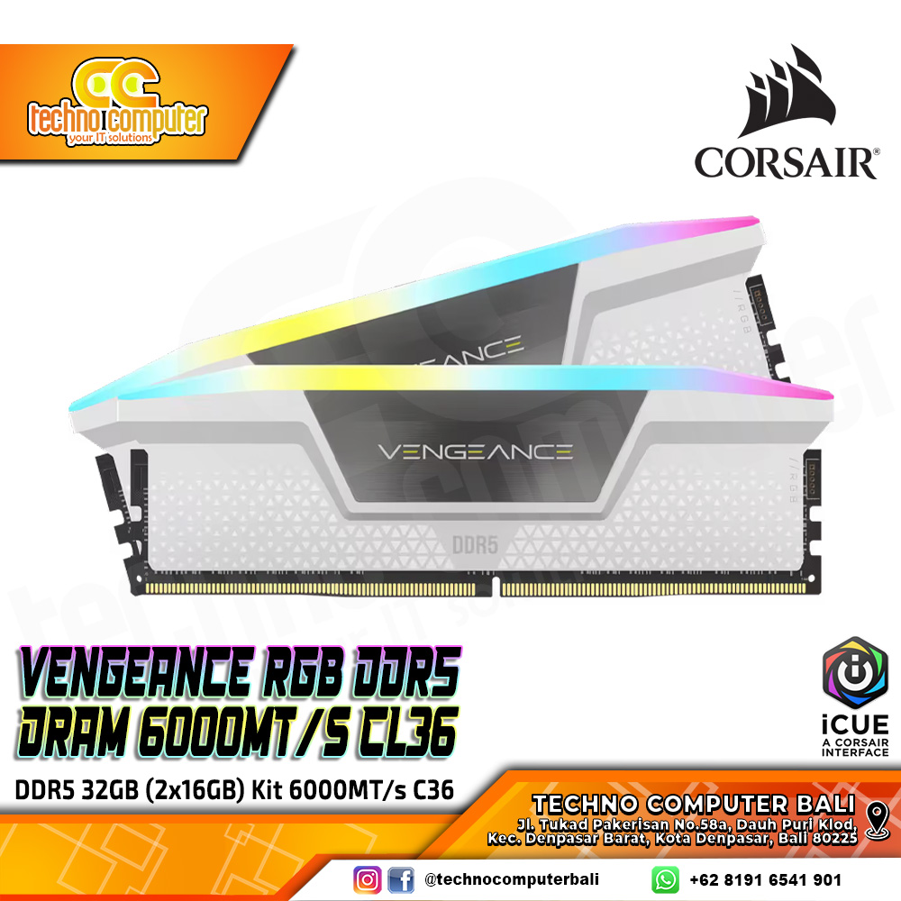 DDR5 CORSAIR VENGEANCE RGB 32GB (2x16GB) Kit 6000MHz C36 - WHITE
