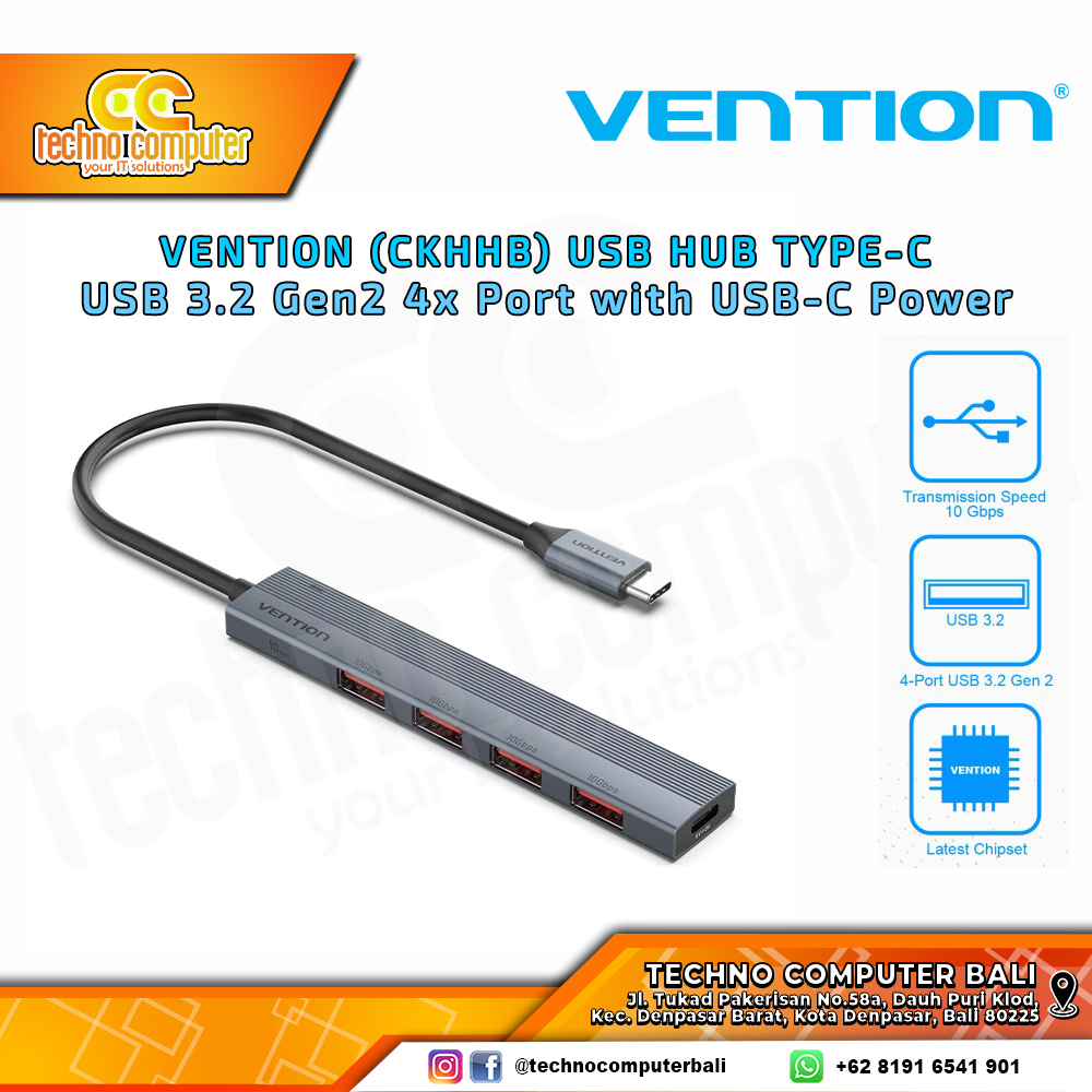 VENTION USB HUB Type-C to USB 3.2 Gen2 4x Port with USB-C Power - CKH 0.15M