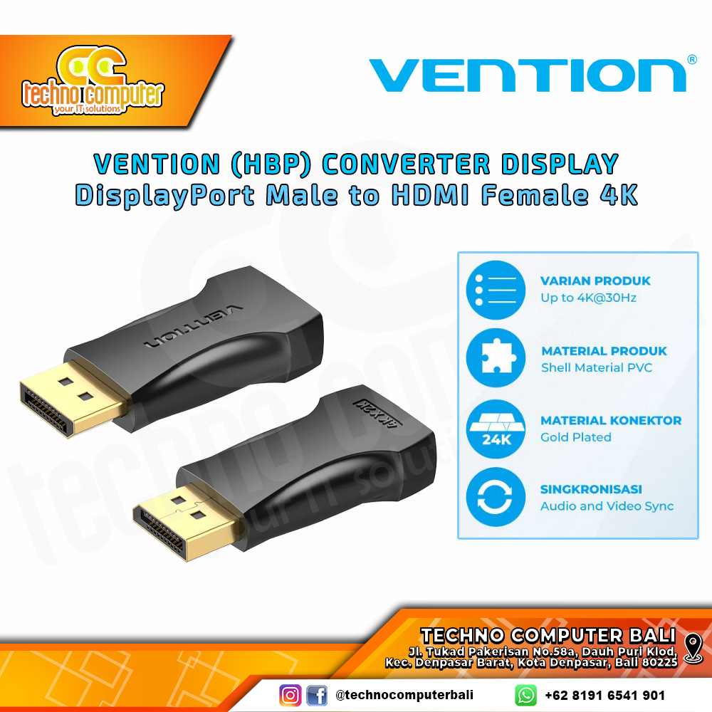 VENTION CONVERTER ADAPTER DISPLAY - DP Male to HDMI Female 4K - HBP