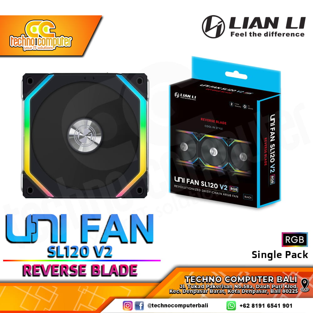 FAN CASING LIAN LI UNI FAN SL120 V2 REVERSE BLADE BLACK - 120mm Single Pack ARGB Fan