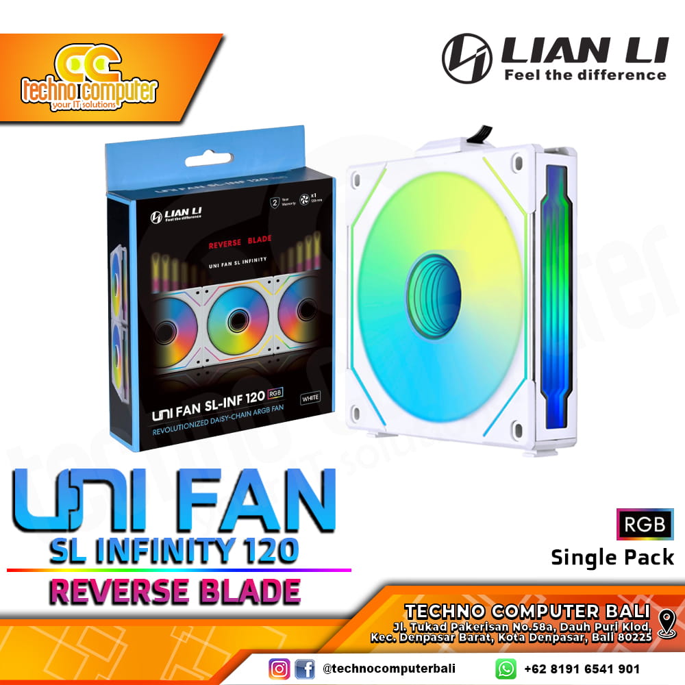 FAN CASING LIAN LI UNI FAN SL-Infinity 120 REVERSE BLADE WHITE - 120mm Single Pack ARGB Fan
