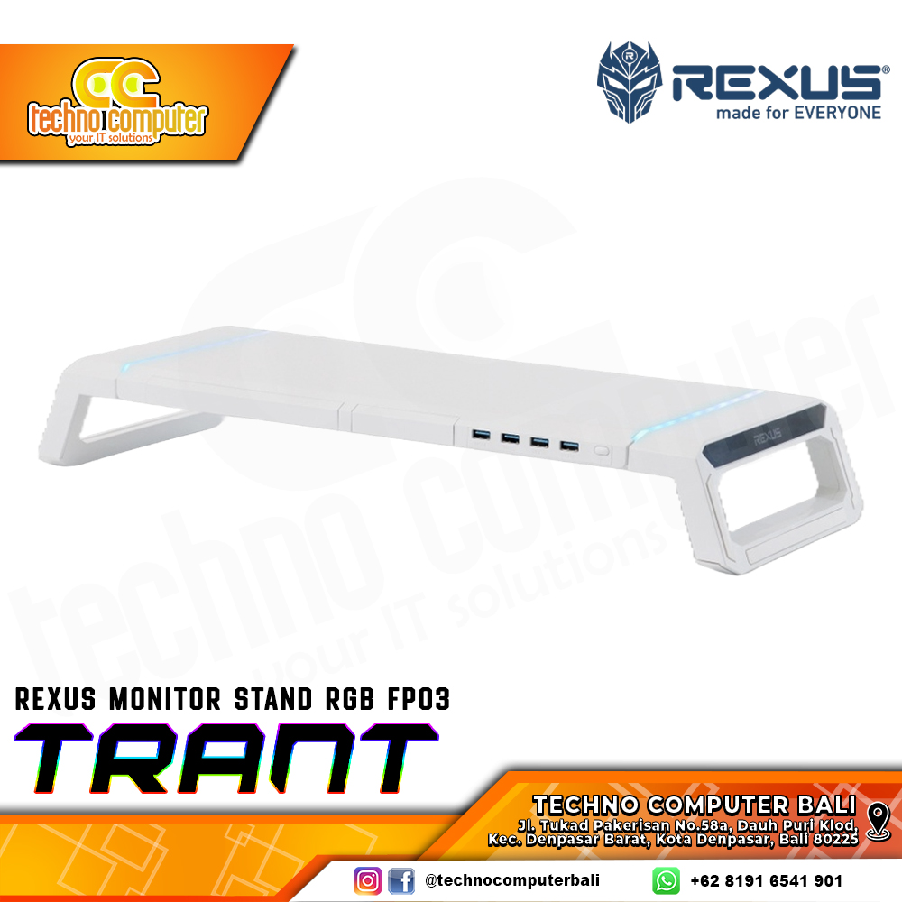 REXUS TRANT FP03 Monitor Stand RGB with USB 3.0 - White