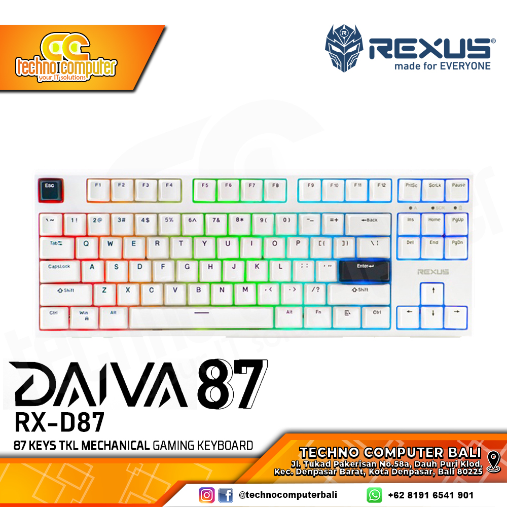 REXUS DAIVA RX-D87 Otemu White - Mechanical KTT White Switch - Gaming Keyboard Wireless
