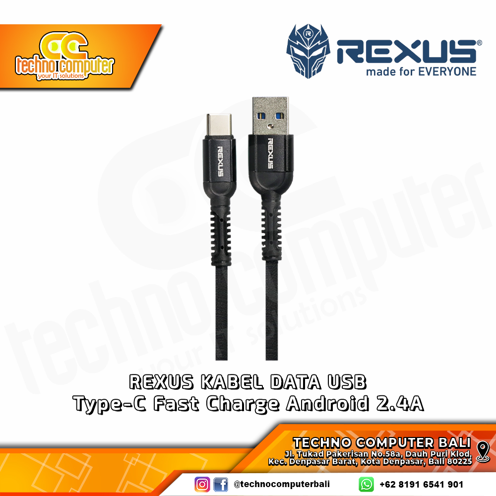 REXUS KABEL USB - Type-C Fast Charge Android 2.4A Black - CB-167C 1M