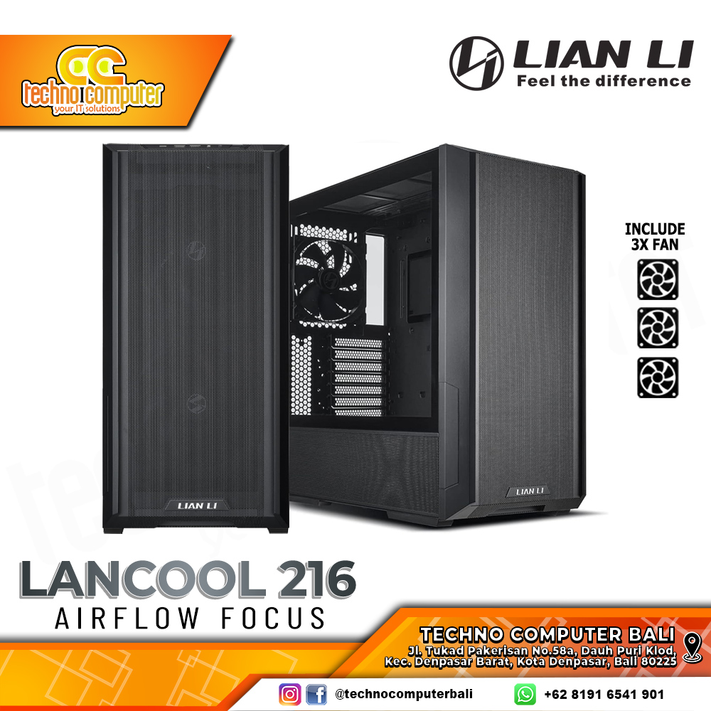 CASING LIAN LI LANCOOL 216 Black - Mid Tower E-ATX Case Tempered Glass (Free 3x PWM Fan)