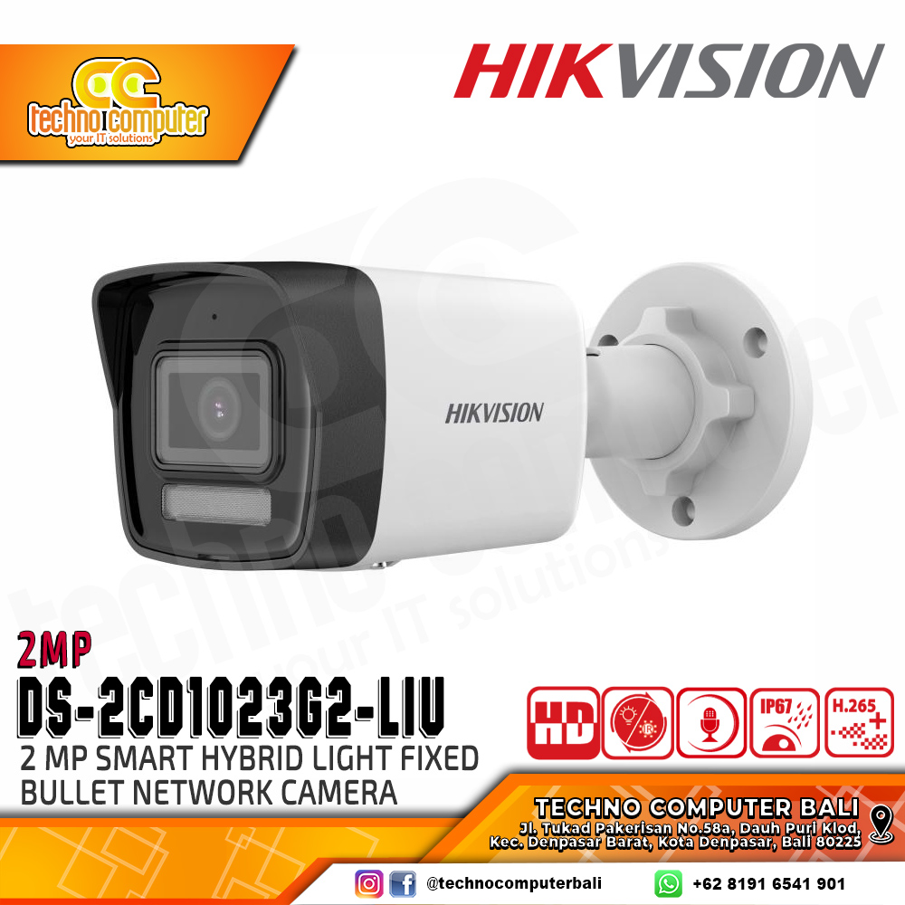 HIKVISION DS-2CD1023G2-LIU 2MP (2.8mm) OUTDOOR Smart Hybrid Light Fixed Bullet Network Camera CCTV