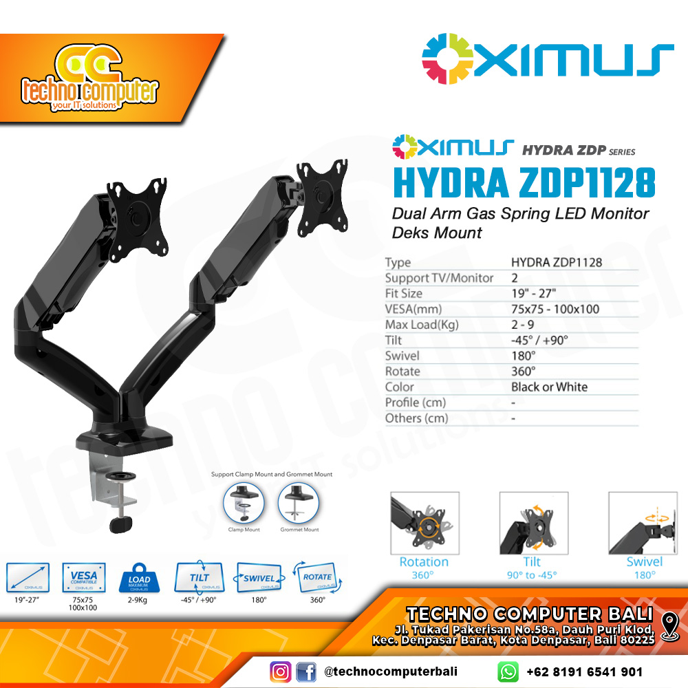 Bracket Monitor TV 19-34inch OXIMUS HYDRA ZDP1128 Gas Spring Dual Monitor - Black