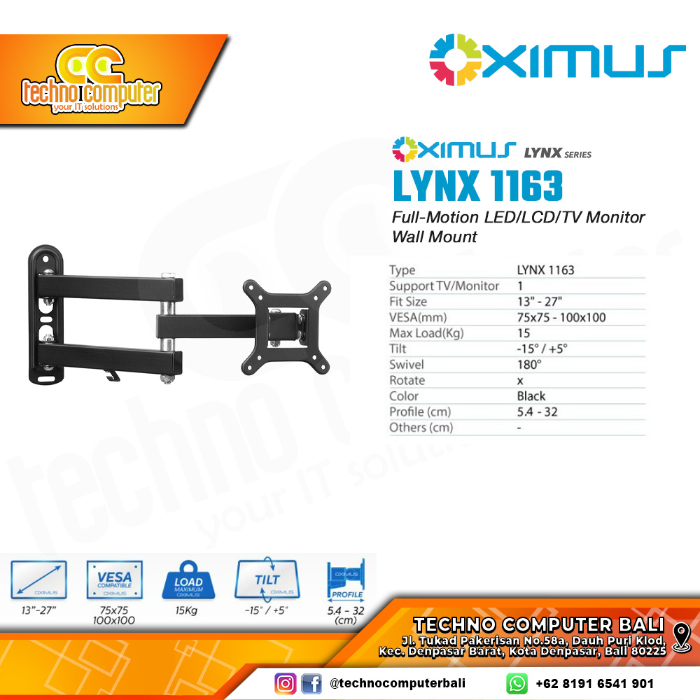 Bracket Monitor TV 13-27inch OXIMUS LYNX 1163 Wall Mount Bracket