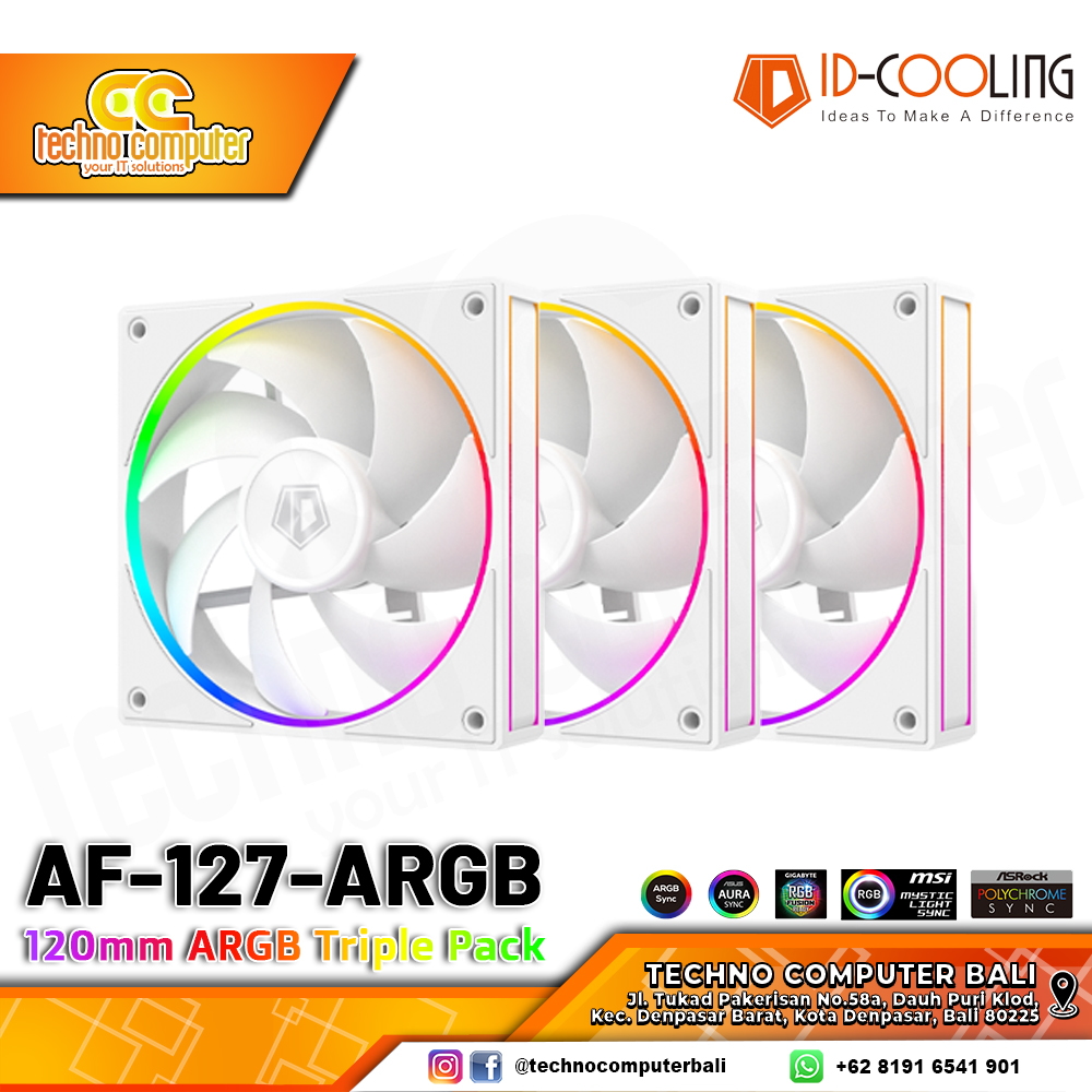 FAN CASING ID-COOLING AF-127-ARGB-W TRIO WHITE - 120mm Triple Pack ARGB Fan
