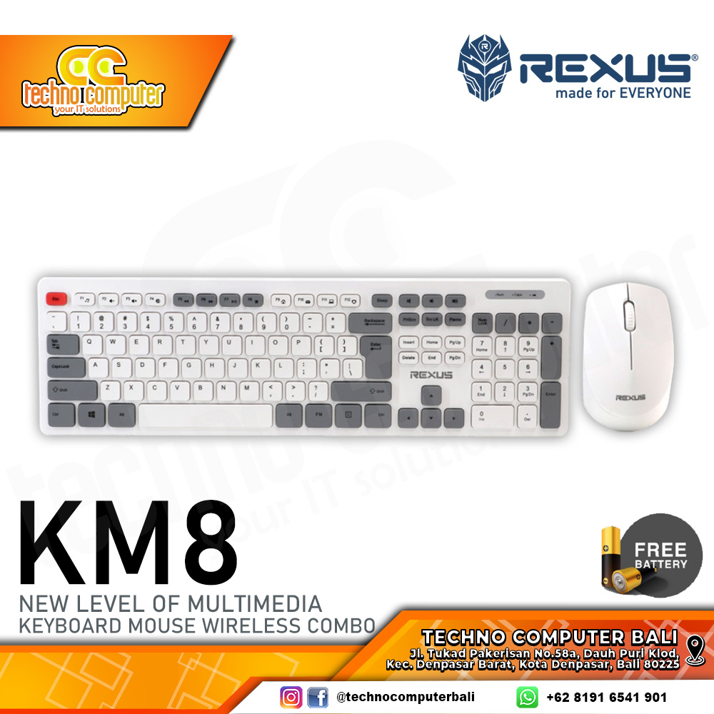REXUS KM8 Combo Wireless White - Office Keyboard & Mouse Wireless