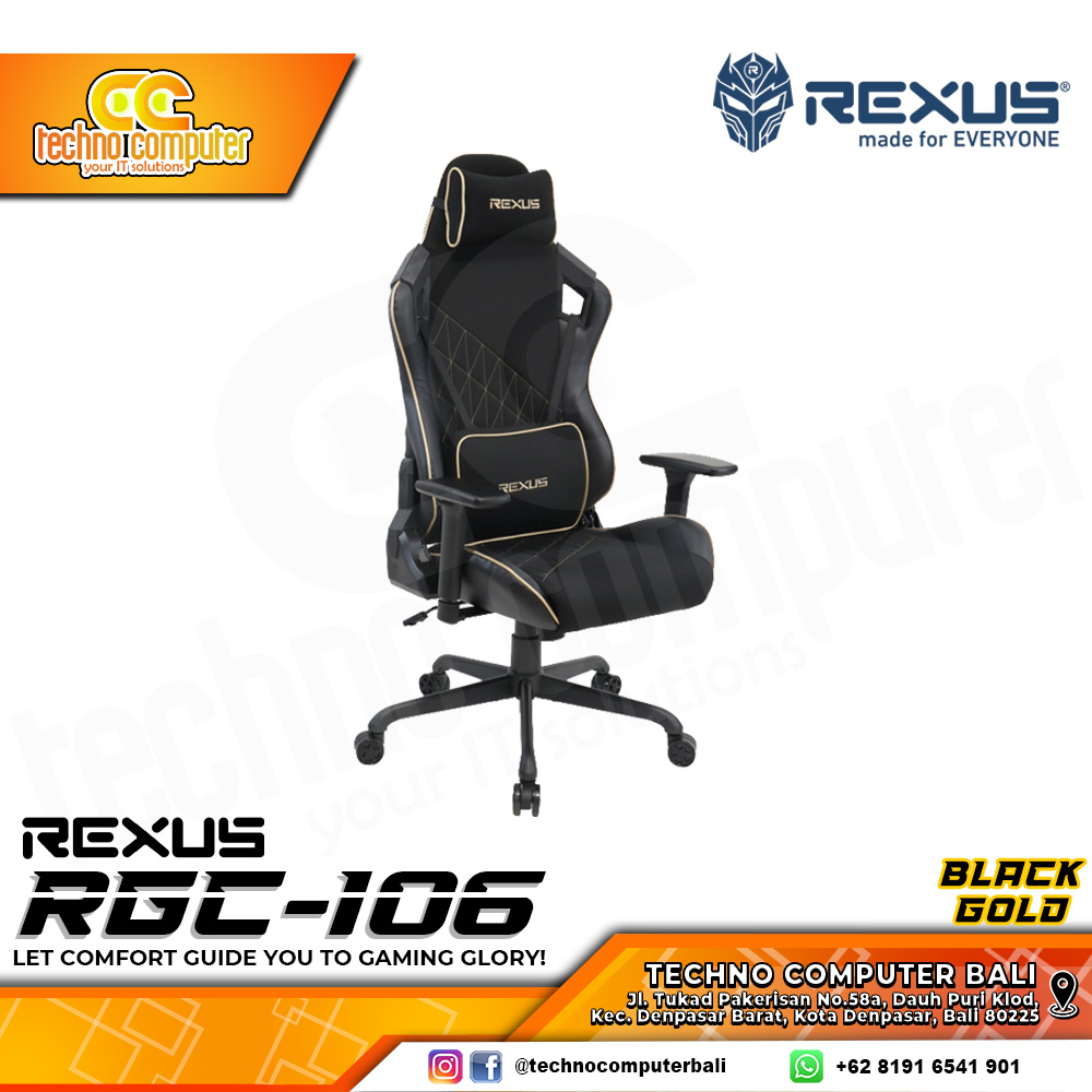 KURSI GAMING REXUS RGC-106 GAMING CHAIR 3D Armrest - BLACK GOLD