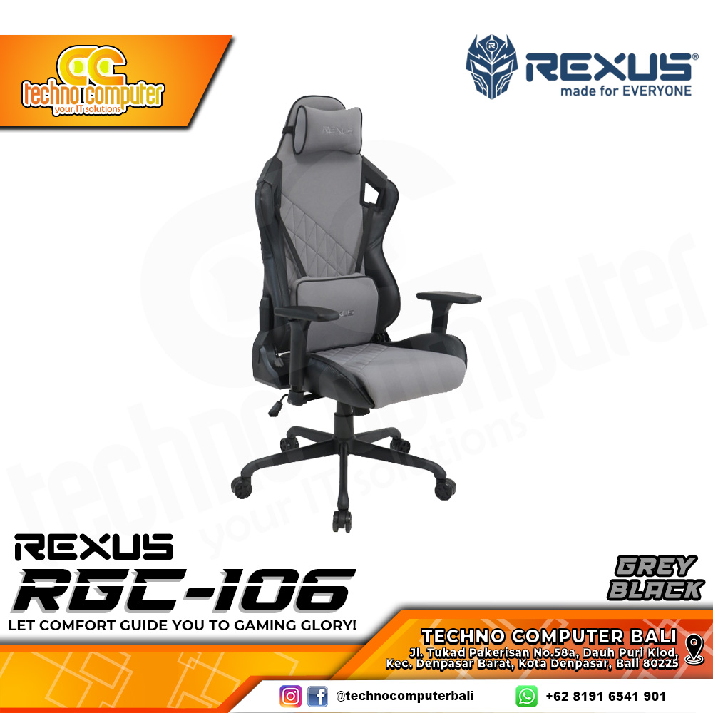 KURSI GAMING REXUS RGC-106 GAMING CHAIR 3D Armrest - GREY BLACK