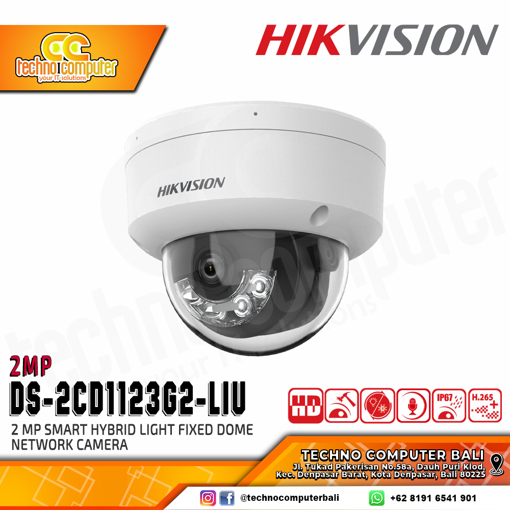HIKVISION DS-2CD1123G2-LIU 2MP (2.8mm) INDOOR Smart Hybrid Light Fixed Dome Network Camera CCTV
