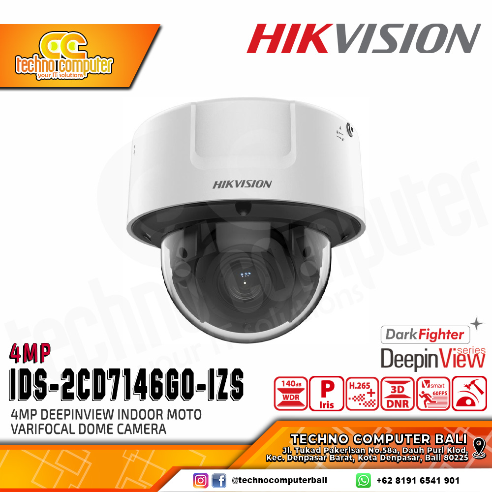 HIKVISION iDS-2CD7146G0-IZS 4MP (2.8-12mm) INDOOR DeepinView Moto Varifocal Dome Network Camera CCTV