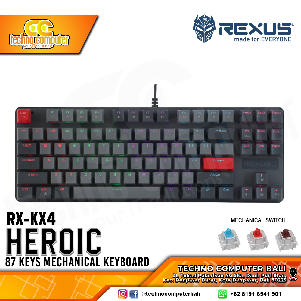 REXUS HEROIC KX4 Grey/Black - Mechanical Brown Switch - Gaming Keyboard